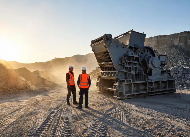TerraForce founder with quarry supervisor beside jaw crusher